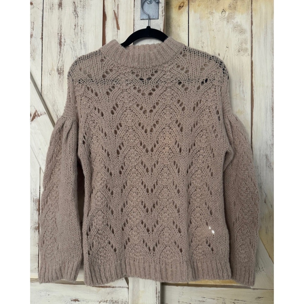Kate Spade Sweater $298 Knit Tan Pointelle Alpaca Wool Neutral Size Extra Small